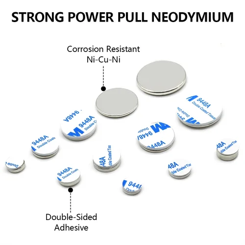 Imagen 2 del producto Imán de neodimio N35 súper fuerte, redondo, con adhesivo de doble cara, NdFeB, potente imán permanente, imanes para refrigerador