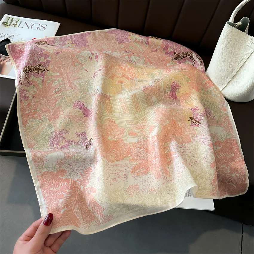 Pure Cotton Women Scarf Square Foulard Lady's Neck Hair Scarves Design Printed Head Kerchief Fashion Girl Scarfs 2025 New