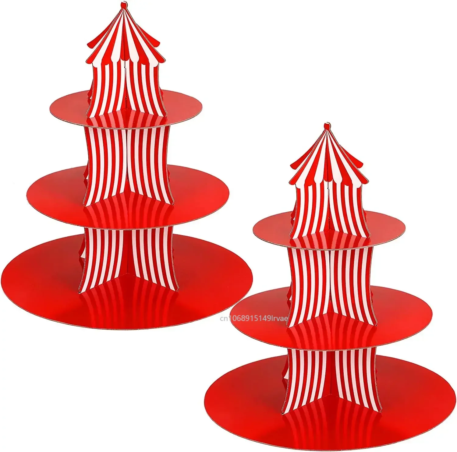 1Set 3 Tier Circus Carnival Paper Cupcake Stand Red Striped Cake Decorating Supplies Children's Day Dessert Cupcake Stand