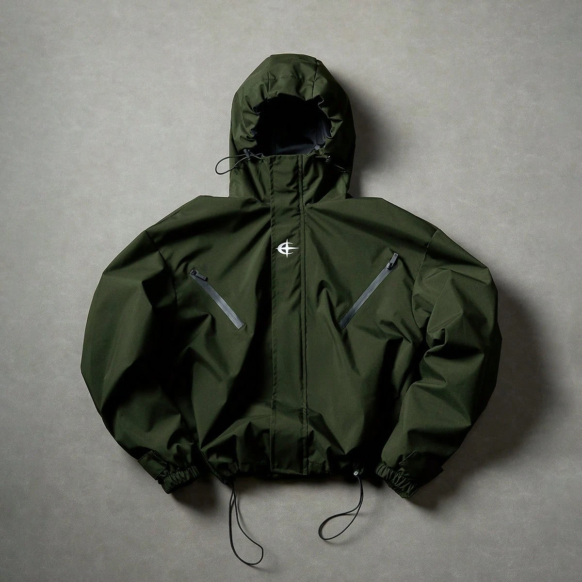 Men Hooded Windproof Jacket, Chest Printed Logo, Decorative Fake Zipper Pockets, Adjustable Hood Cord and Hem Drawstring, Loose Fit, Wear-resistant Fabric, Outdoor Casual Coat, Multi-color Options for Autumn and Winter