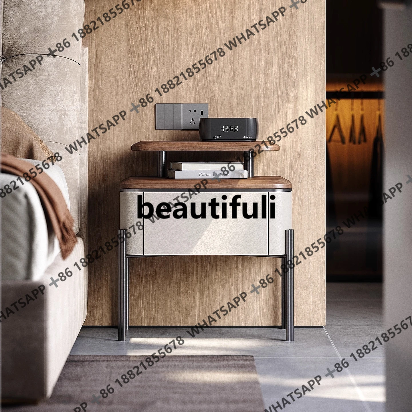 

Modern light luxury bedside table bedroom home minimalist solid wood bedside table design