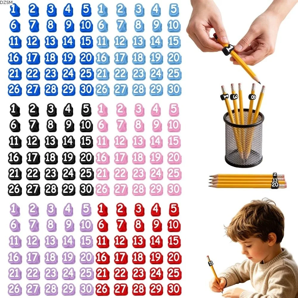 50pcs Storage Organizer Soft Pencil Tracking Markers Silicone Cute Numbered Pencil Caps Reusable Reusable Pencil Labels Adults