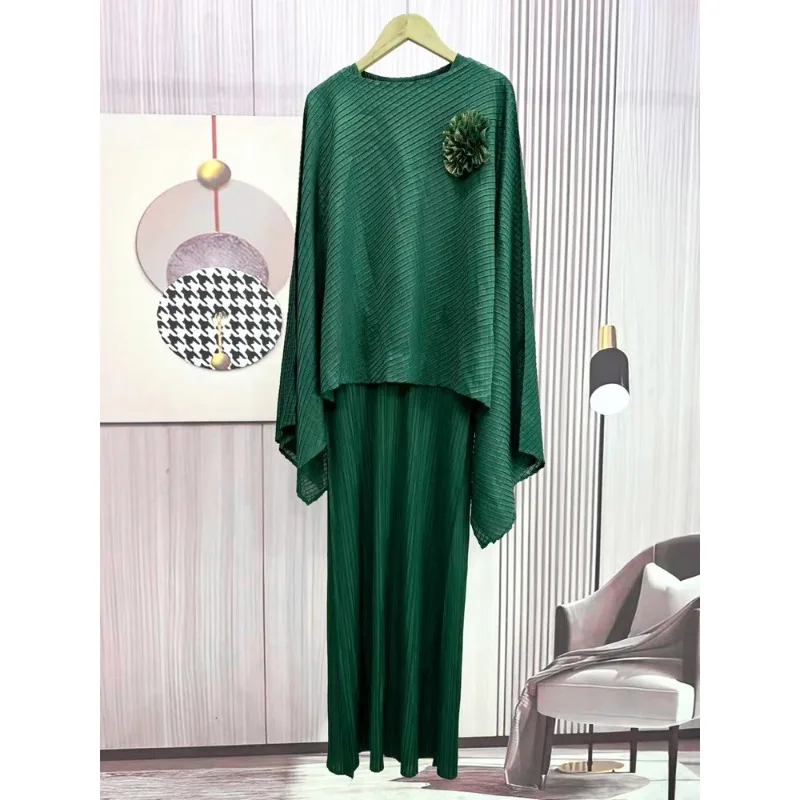 Capa plissada xale top meia saia conjunto de 2 peças miyake stretch plus size temperamento feminino deslocamento diário ocasiões de negócios
