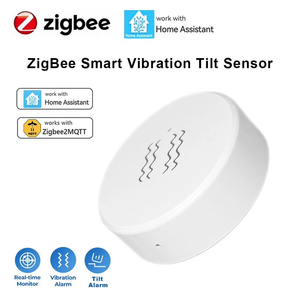 Smart Zigbee Vibration Tilt Sensor Real Time Monitoring Door Window Detection Alarm Home Security Protection Support Zigbee2MQTT