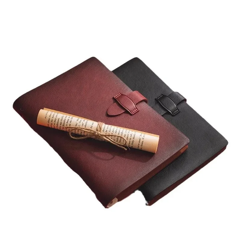 Soft leather retro loose-leaf notebook gift box set custom cowhide buckle two-layer notepad removable binder diary  school