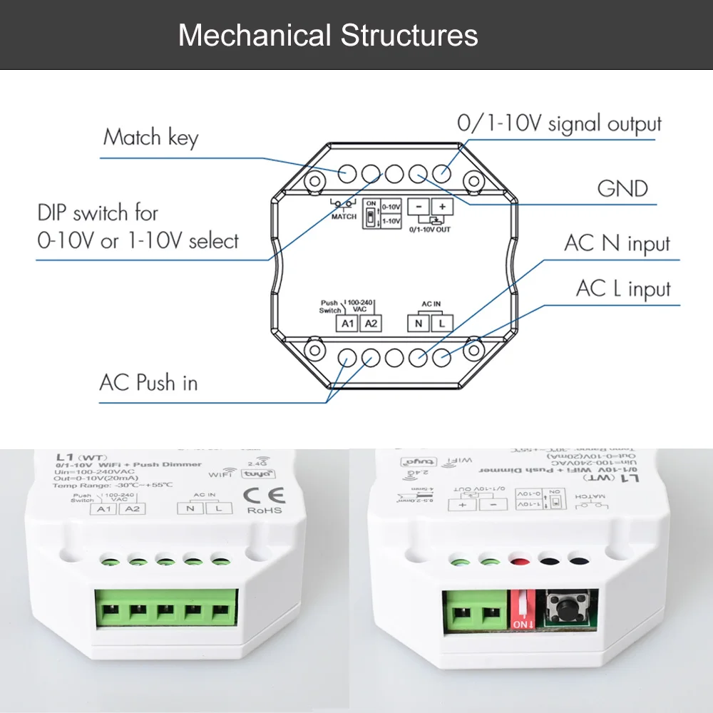 0/1-10V WiFi LED Dimmer AC Push Switch 110V 220V Smart Life APP controllo vocale telecomando dimmerabile a 4zone per Alexa Google Assistant