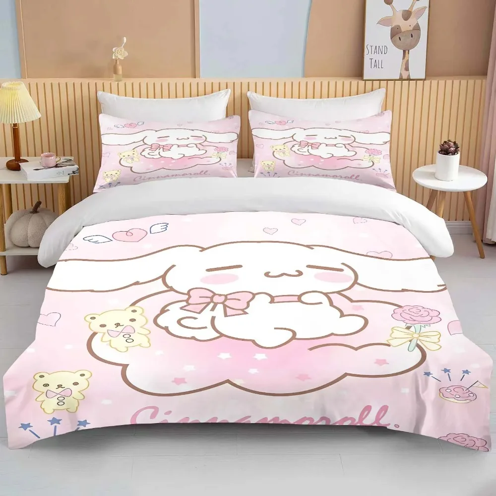 

Японский комплект постельного белья Sanrio Cinnamoroll, мультяшный Детский Комплект постельного белья из 3 предметов, наволочка, постельное белье для взрослых, Комплект постельного белья, пододеяльник, подарок