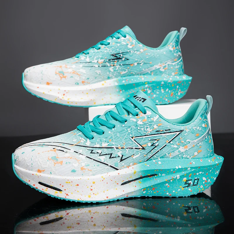 

Men Running Shoes Marathon Carbon Plate Air Cushion Sports Breathable Lightweight Women's Comfortable Athletic Nonskid Sneakers