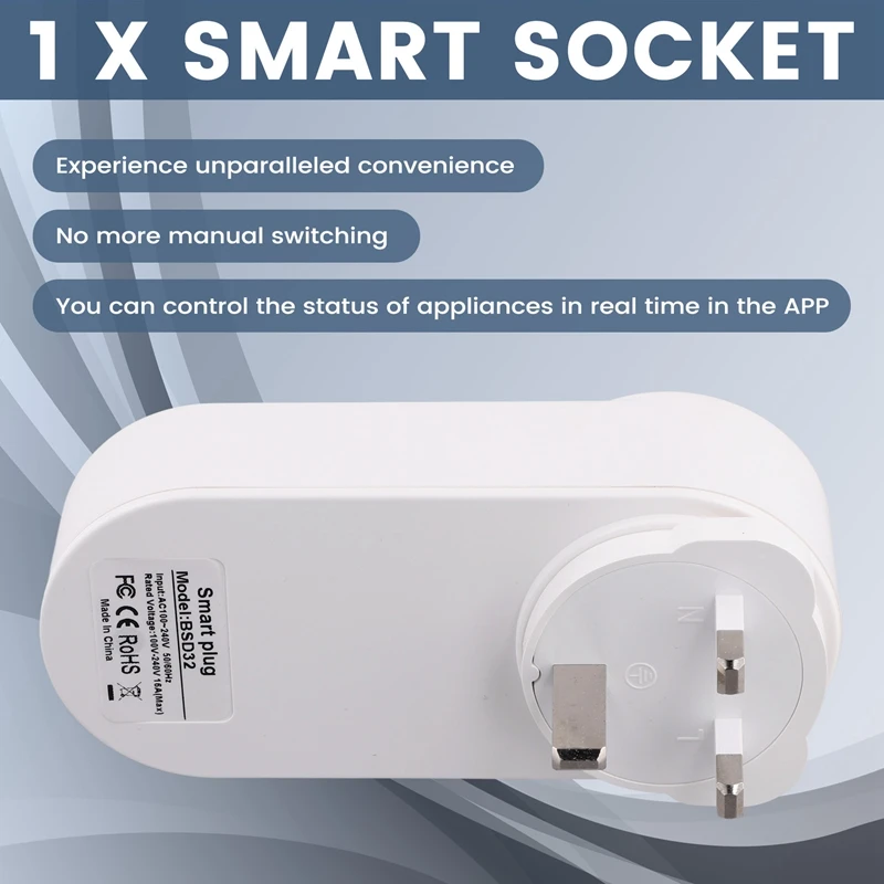 Smart Socket Wifi Plug 16A 2-Hole USB+Type-C Outlets 65W Remote Control Compatible Alexa UK Plug