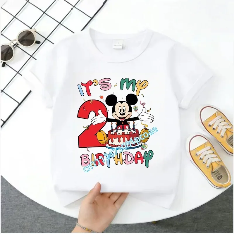 Minnie Mouse Disney T-shirt Kids Number T-shirts Cute Cartoon Base Tee White Pink Summer Soft Short-Sleeve Clothes Birthday Gift