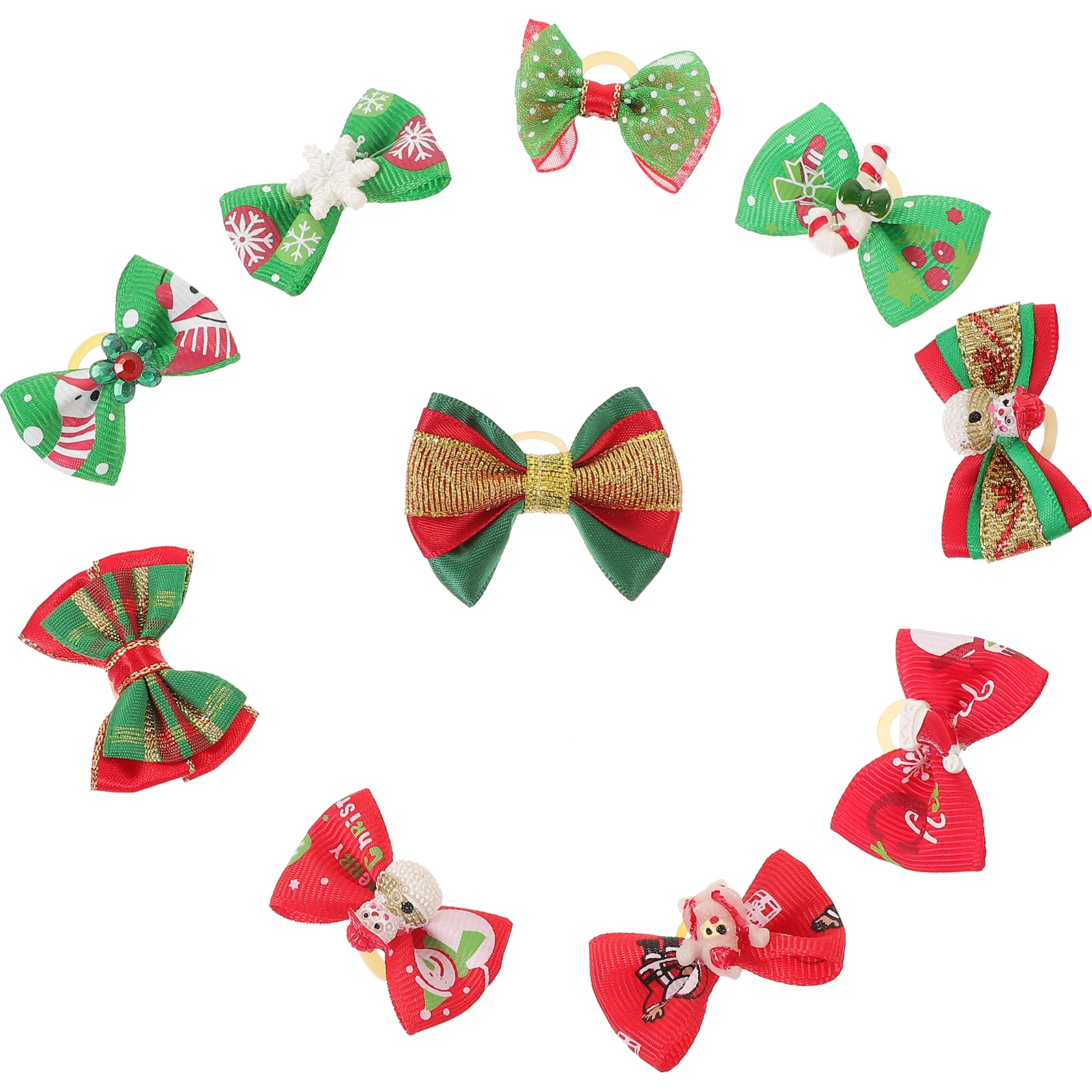 

10 Pcs Christmas Dog Bow Santa Claus Snowman Pet Headdress Hair Pin Puppy Bows for Small Dogs The Girl Size Polyester