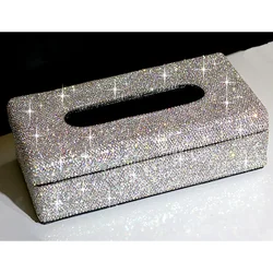 Bling Rhinestone Crystal Rectangular Tissue Box Cover Case Shiny Napkin Holder Block Type for Car Home