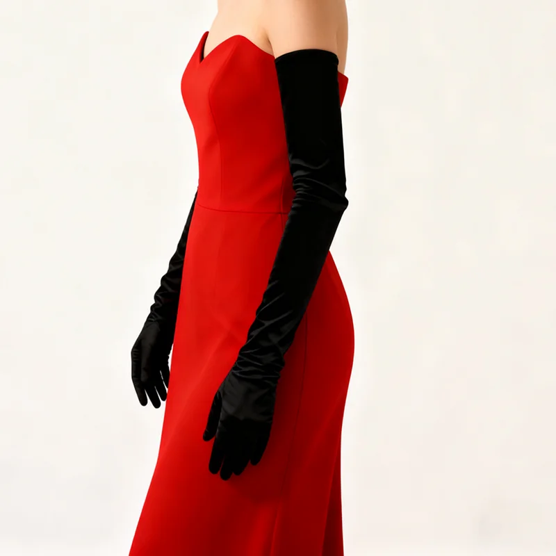 70cm Women Satin Elasticity Smooth Wedding Dress Opera Elbow Etiquette Gloves Performance Cosplay Evening Elegant Accessories