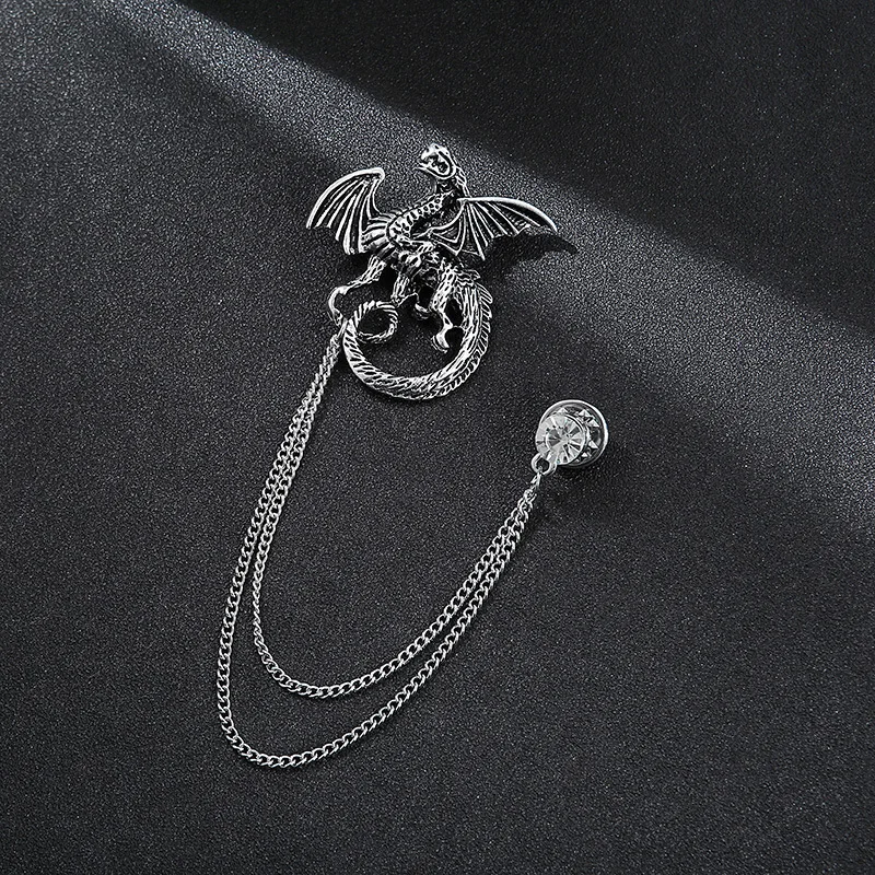 Koreanische Kristall Quaste Kette Broschen Tier Adler Anstecknadeln Drachen Abzeichen Vintage Schmuck Herren Anzug Kragen Pin Zubehör – Detail 2