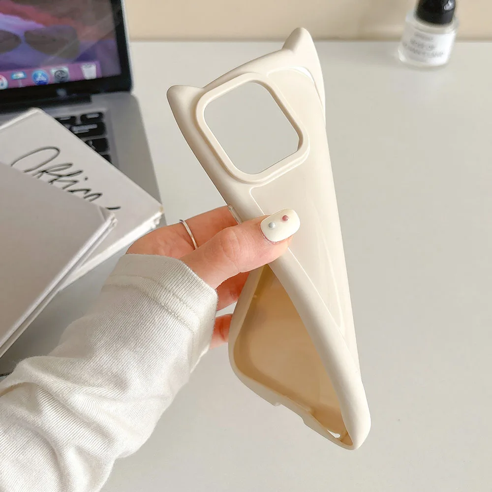 Korean Cat Ear Candy Color Case For iPhone 11 13 12 14 15 Pro Max 16 14Pro Max Cartoon Kitten Shockproof Girl Soft Back Cover