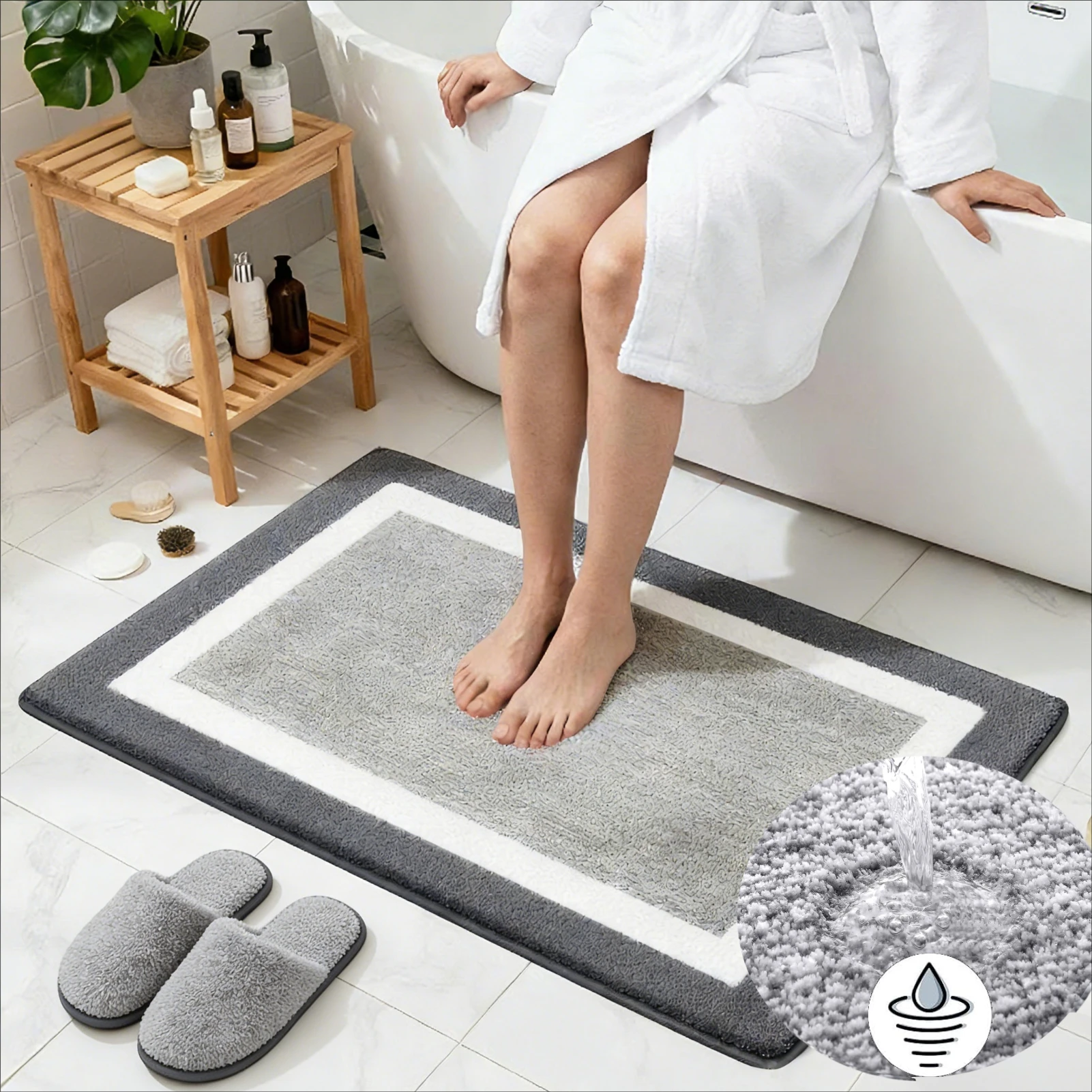 Alfombras de baño de felpa, esteras antideslizantes de baño de microfibra suaves y súper absorbentes, lavables a máquina, Alfombra peluda para pies de ducha
