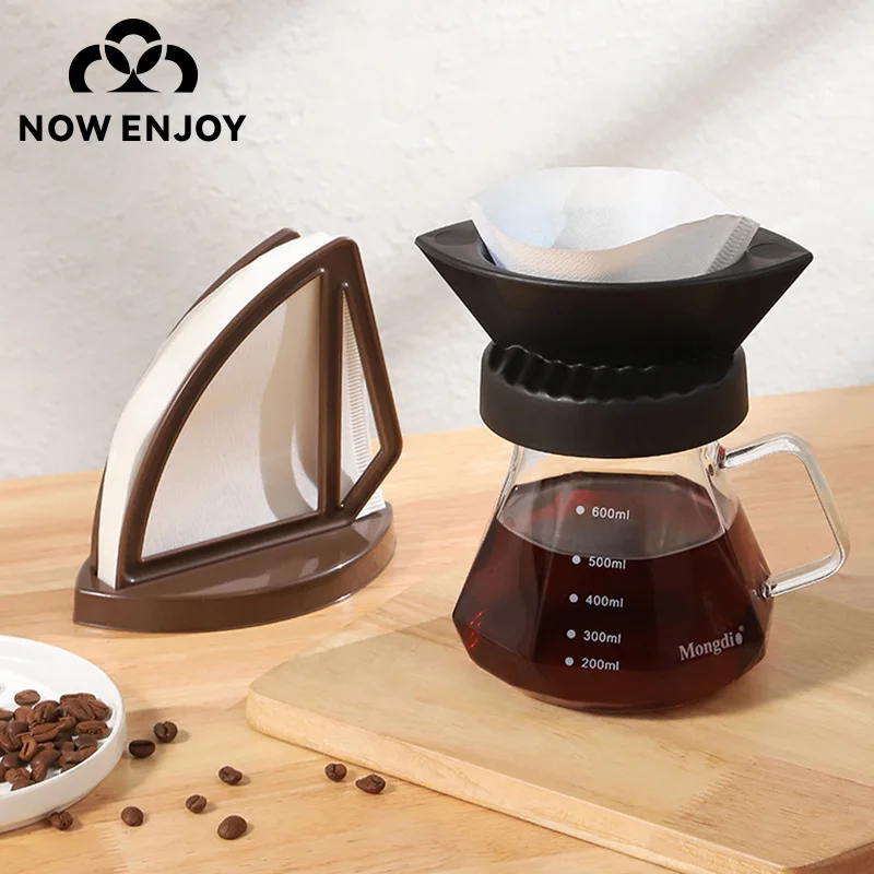 NOW ENJOY New Sailboat-shaped Pour-over Coffee Filter Cup Set  Triangular Funnel And Coffee Filter Paper Storage Rack