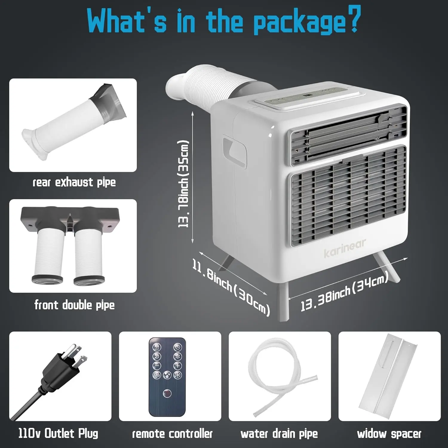 Por Air Conditioner for Camping, 3300 BTU, 436 W AC Unit Fast Cooling Down to 60°F, Tent,3 Cooling Modes, 24 Hour Timer(Grey)