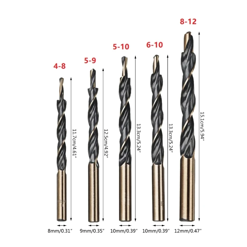 木工用高速度鋼ステップドリルビット,木,プラスチック,金属,8-4, 9-5, 10-5, 10-6, 12-8mm