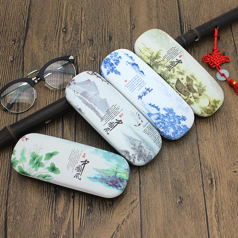 

Chinese Tend Flip Eyeglasses Case for Optical Glasses PU Print Hard Iron Box Compressive Anti Scratch Lens with Cleaning Cloth