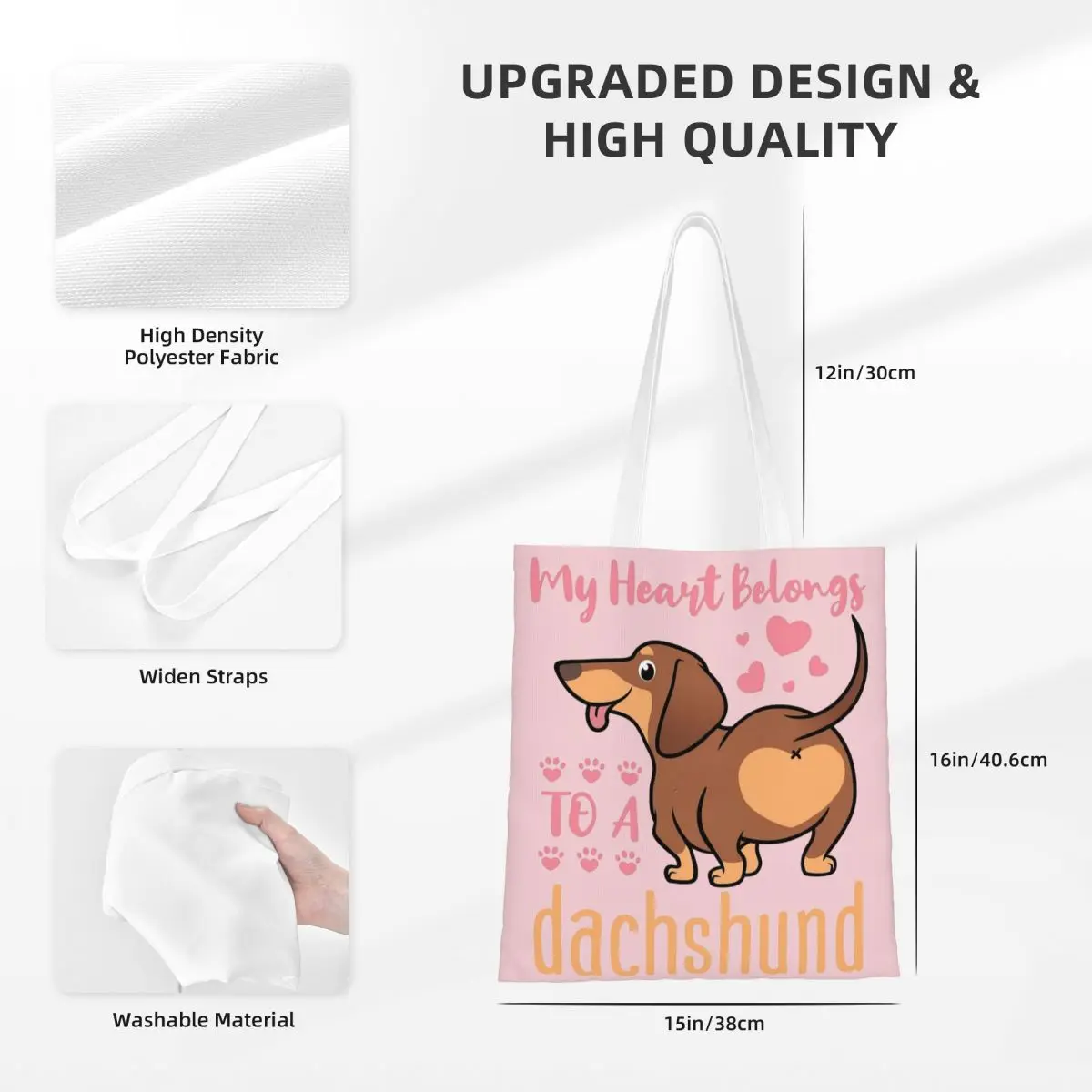 Bolsa de compras de lona para senhora, coração Dachshund, Doxie, mãe, Sacolas Wiener Dog, Bolsas Unisex