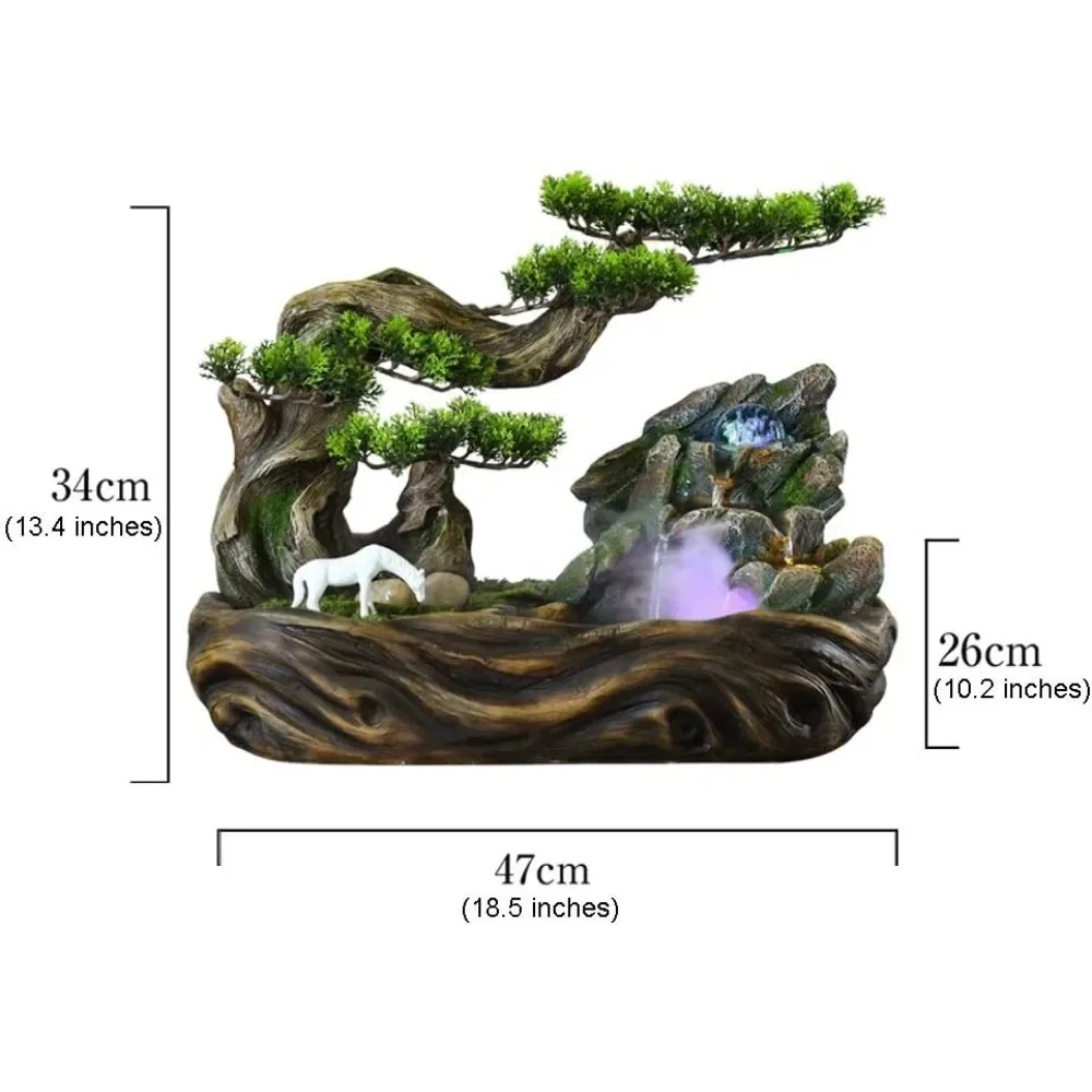 

Fountain Table Waterfall Zen Indoor Indoor 2-Tier Water and Resin Pine Tree Decorative Fountain Desktop