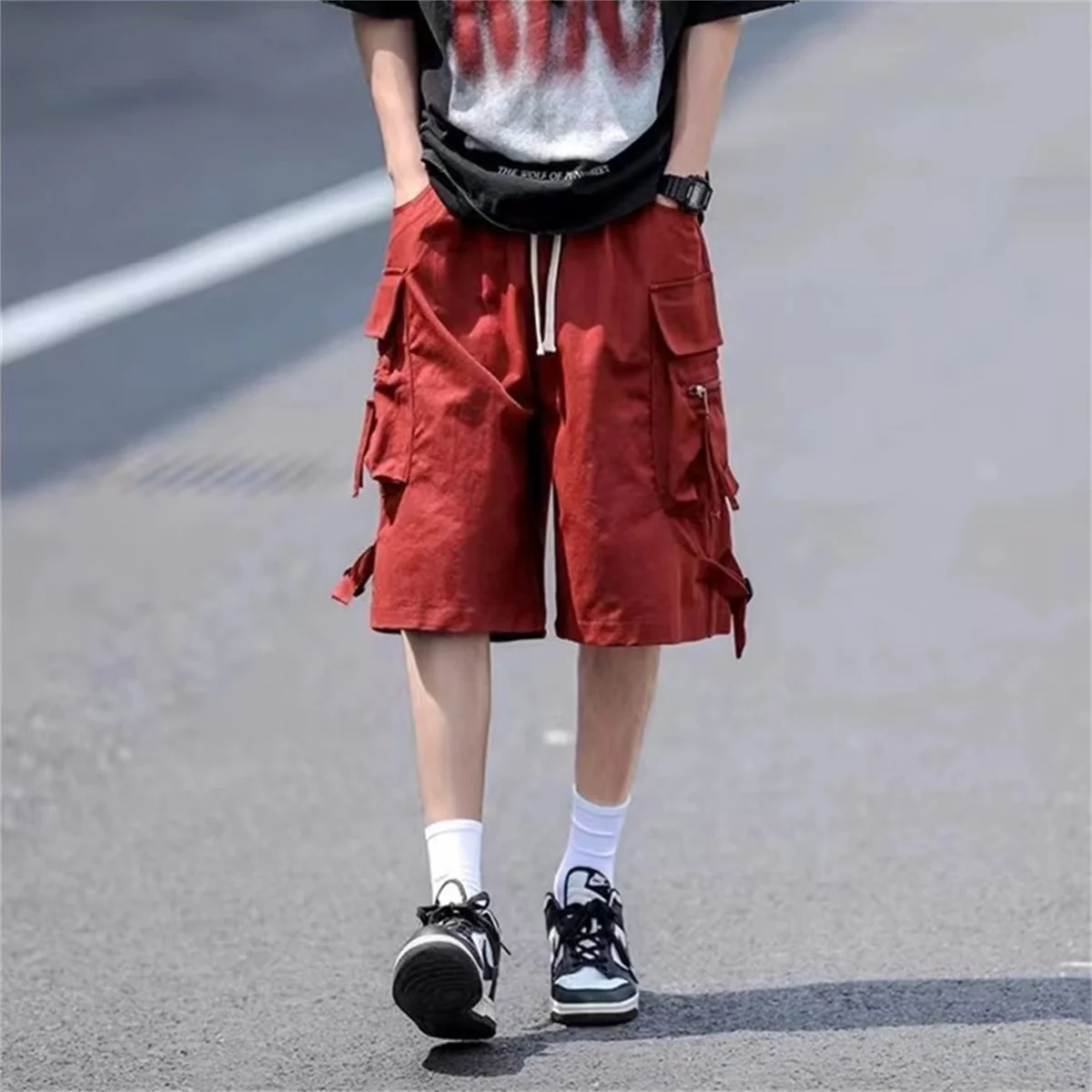 2024 Black Cool Cargo Shorts for Men and Women Couples Thin Loose Dopamine Sports Casual Korean Hip Hop Outwear Shorts Men