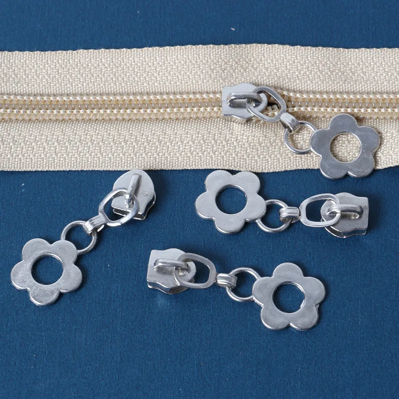 10pcs 5# Zipper Slider Plating Metal Flower Zipper Puller Repair Kits Coat Wallet Accessories For Tailor Sewing Tool