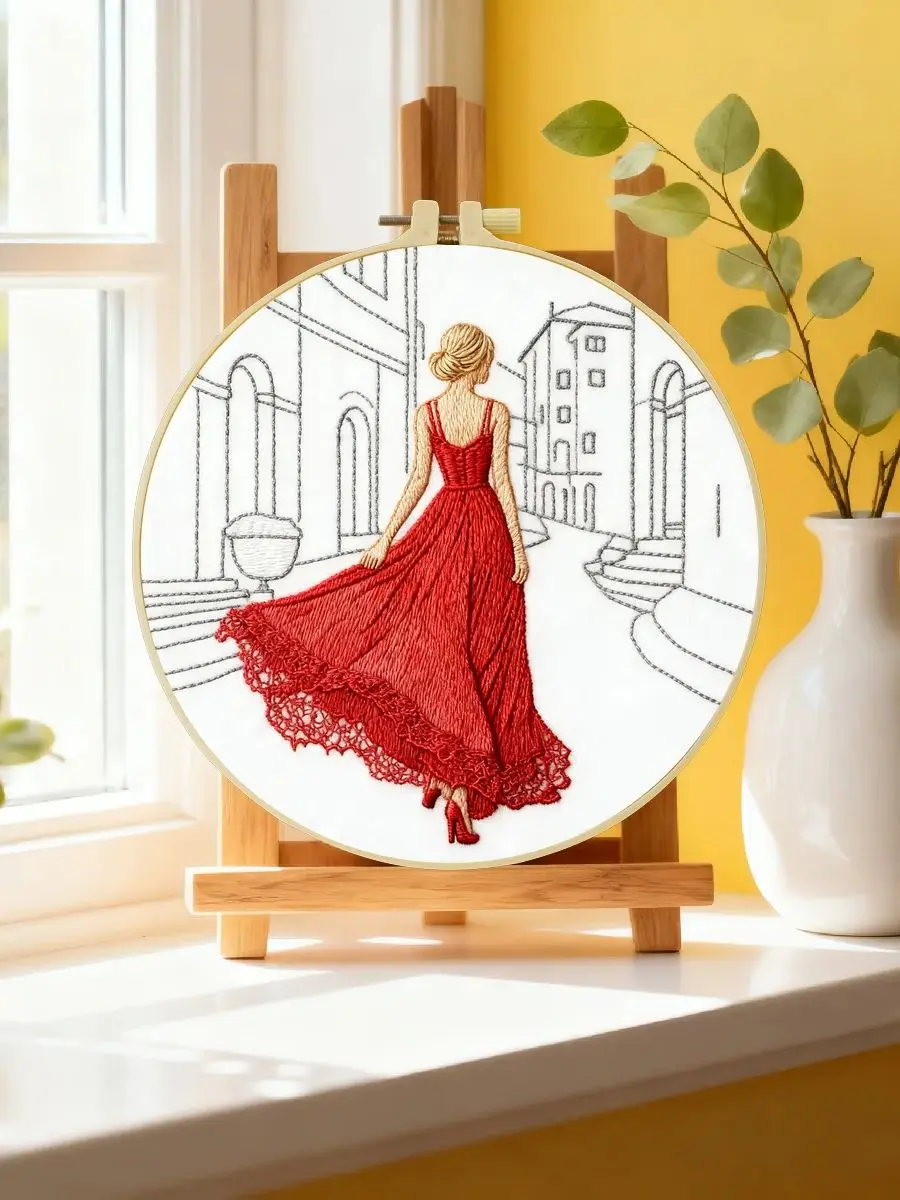 1 Stück 20X20CM/15X15CM 7,87/6,3 Zoll Stickerei-Starter-Kit für Frauen DIY-Kit Stickerei-Set Handarbeiten Malerei Nähen Kunst – Detail 6