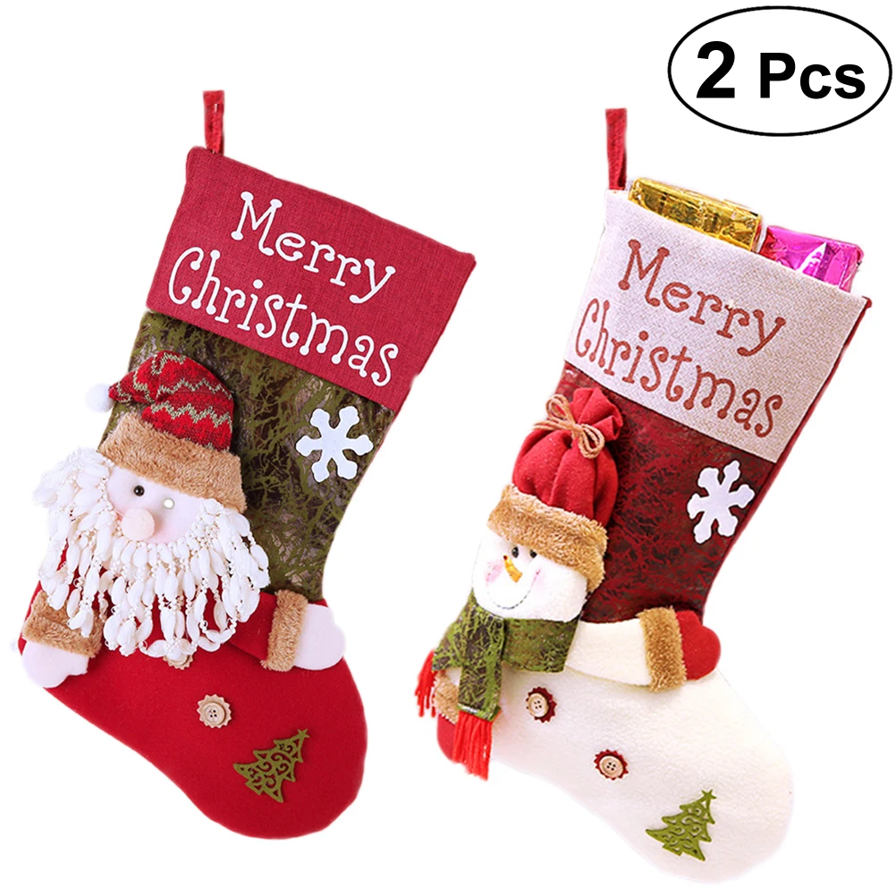 

2Pcs Classic Christmas Stockings Toys Stockings Candy Socks Gifts Bag Christmas Tree Hanging Xmas Decoration (Santa Claus and Sn