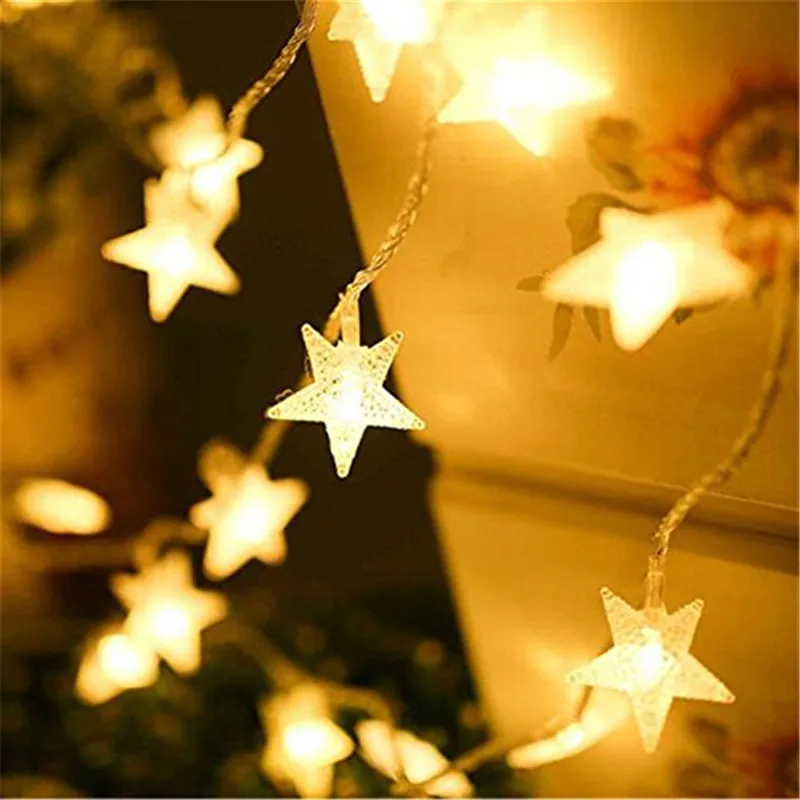 Tira de luces LED de hadas con forma de estrella, iluminación de fiesta, decoración de boda, vacaciones de Navidad, tema alimentado por batería 3AA,