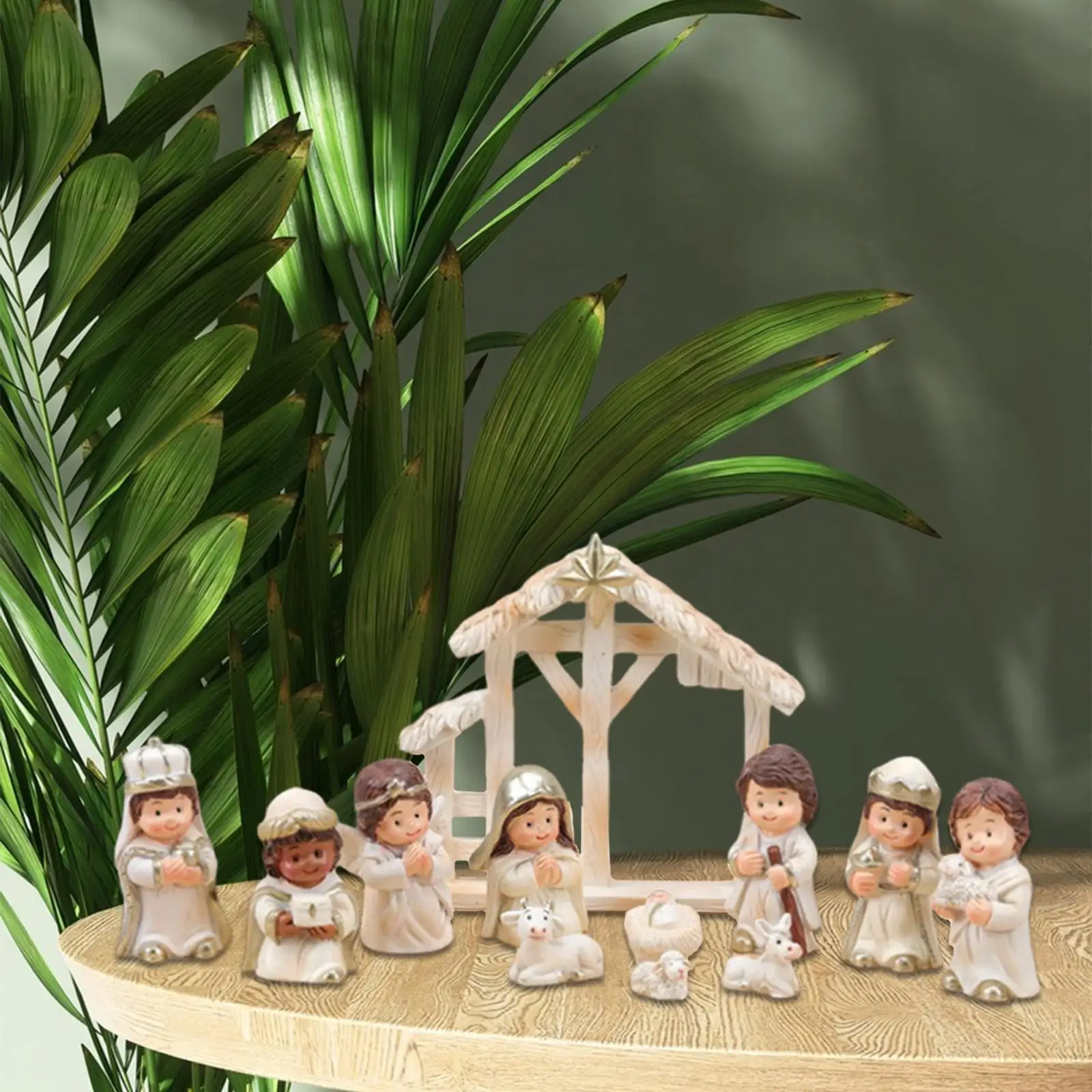 Figuras inspiradoras de la presépio cristiano, decoración de mesa de nacimiento de Jesús de resina para mantel de oficina de Navidad