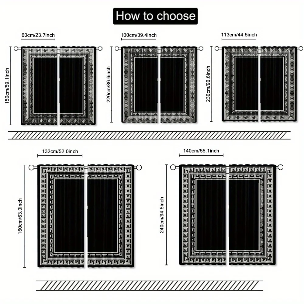 Modern Greek Key Blackout Curtains Black White Geometric Pattern Drapes for Living Room Bedroom Window Home Decor