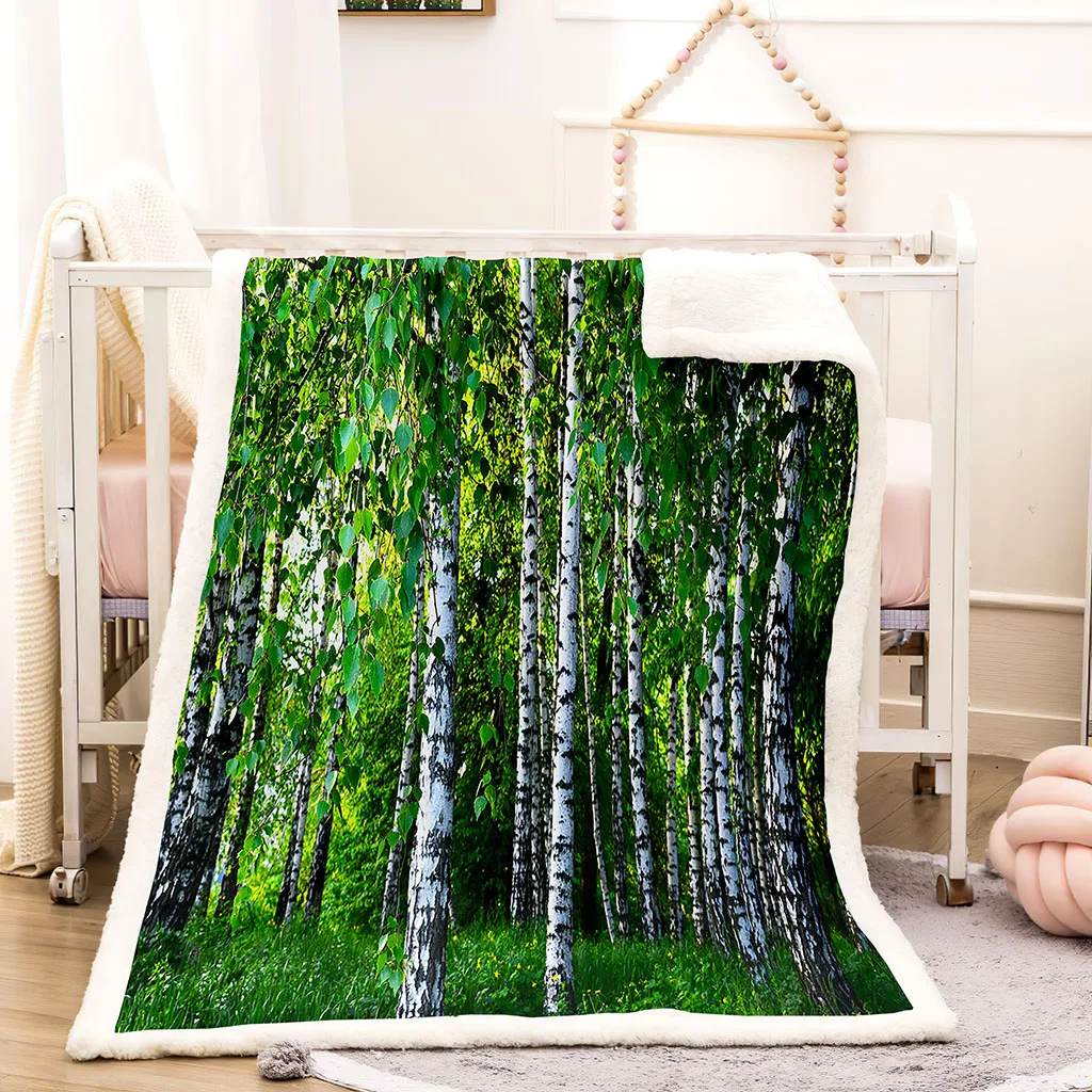 HUANZHUANG Throw Blanket Personalised Blanket Adults & Kids 3D Print Landscape Of Birch Forest Flannel Blanket Birthday Gifts,