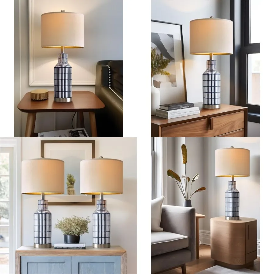 

25" Modern Ceramic Lamps Single Table Lamp for Living Room Bedroom Farmhouse Nightstand Bedside Lamps