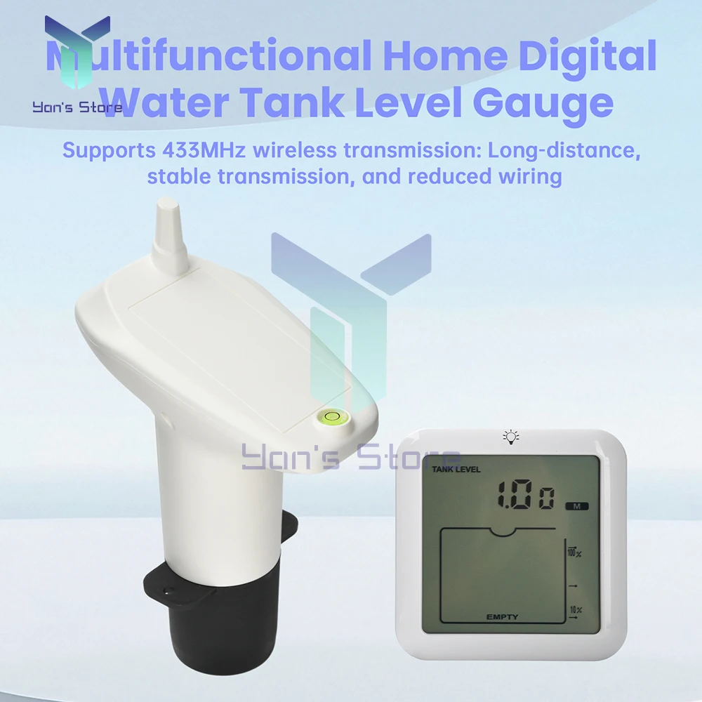 Digital Water Tank Water Level Gauge Ultrasonic Liquid Level Gauge Water Level Monitor With IP65 Waterproof Water Level Alarm