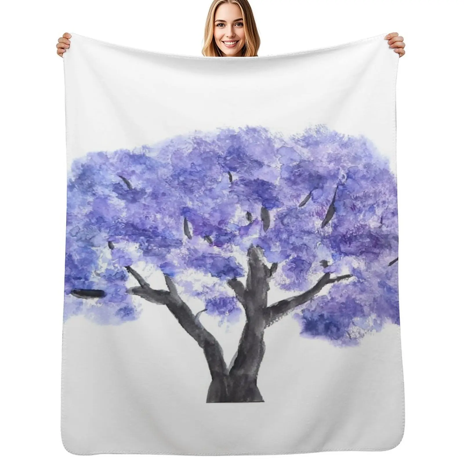 Manta de microfibra acogedora con estampado de árbol en flor Jacaranda mimosifolia indigo para el hogar y el dormitorio