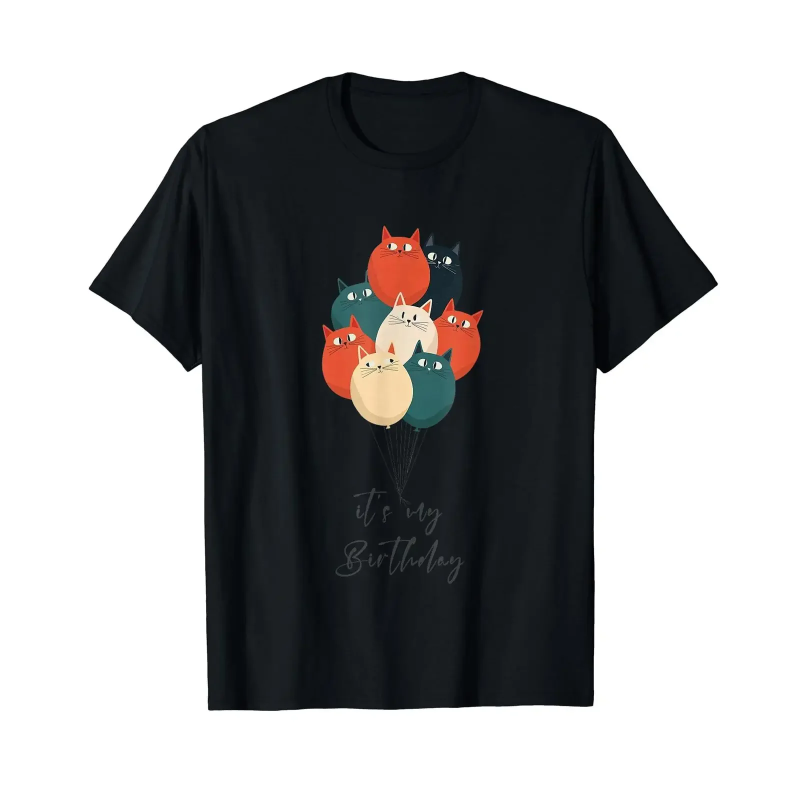 Funny It's My Birthday with Balloons Cats Value T Shirt vintage Washed Comfortable Stylish Unisex Stretched homme Breathable