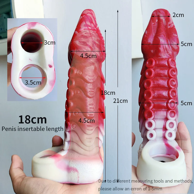 Realistic Octopus Penis Sleeve Soft Silicone Sex Toy For Couples Dick Cover BDSM Game 18cm Useable Fantasy Animal Cock Extender