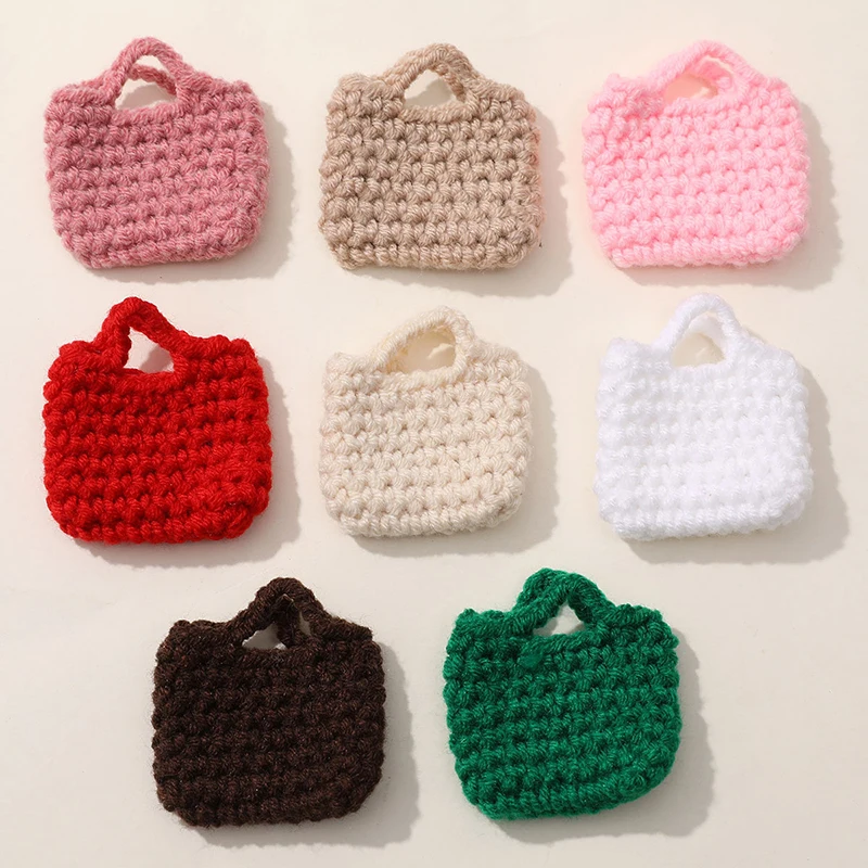 1Pcs Dollhouse Miniature Cute Handwoven Crochet Yarn Handbag Doll Mini Shoulder Bag Model Decoration Accessories Kids Toys