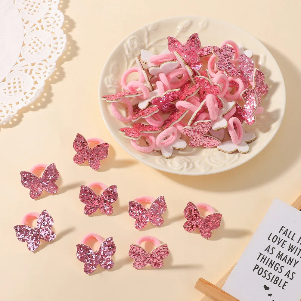 20 pièces/ensemble filles paillettes papillon enfants Mini bandeaux sans danger cheveux dessin animé serviette corde élastique pour queue de cheval élastique chapeaux