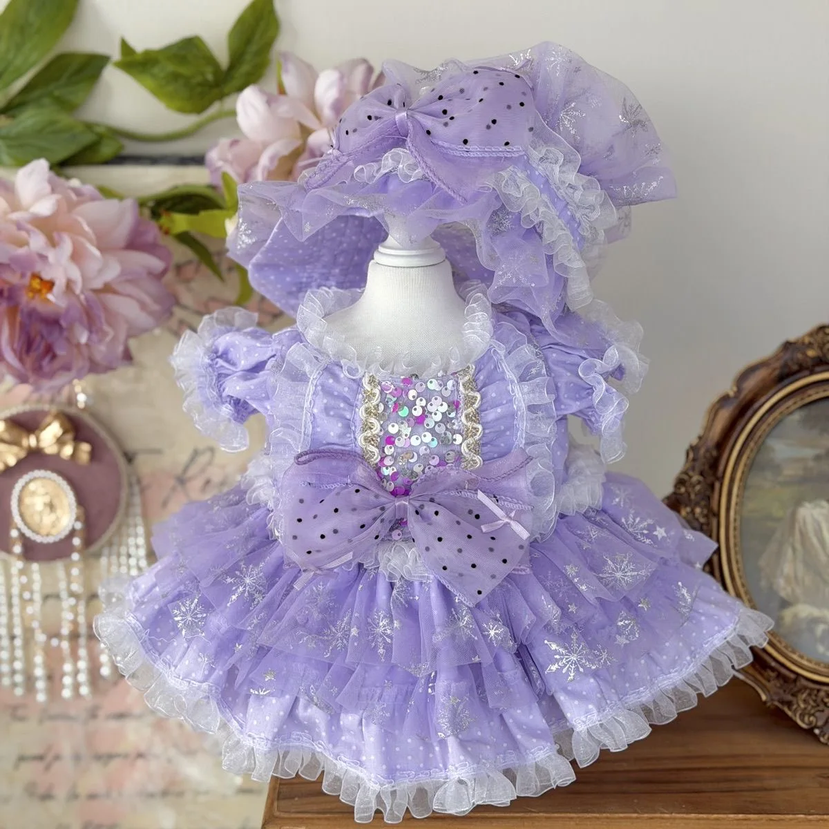 20cm cotton doll clothes 40cm doll dress, clothes for labubu 17cm purple snowflake dress, 50-55cm doll clothing free shipping