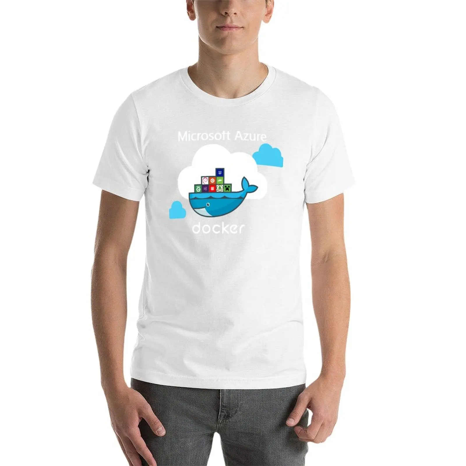 تي شيرت Docker on Azure تي شيرت مضحك تي شيرت قطني للرجال تي شيرت بقصة ضيقة
