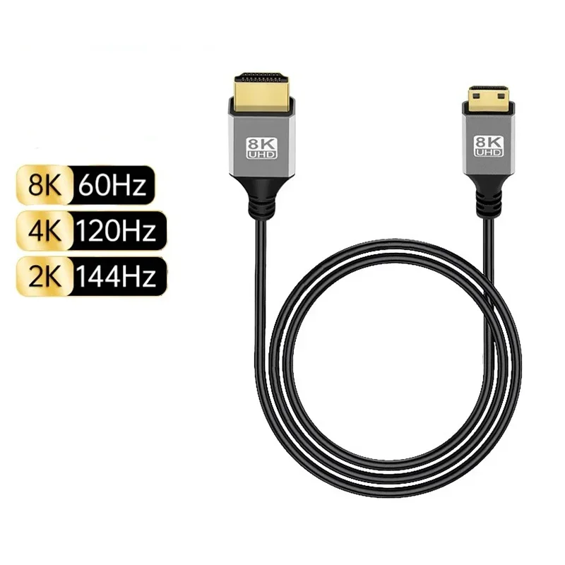 Mini/Micro HDMI-compatibele 8K UHD-kabel 90 graden omhoog/omlaag/links/rechts gebogen HD-poort Dun snoer voor laptopcamera Tablet Camcorder