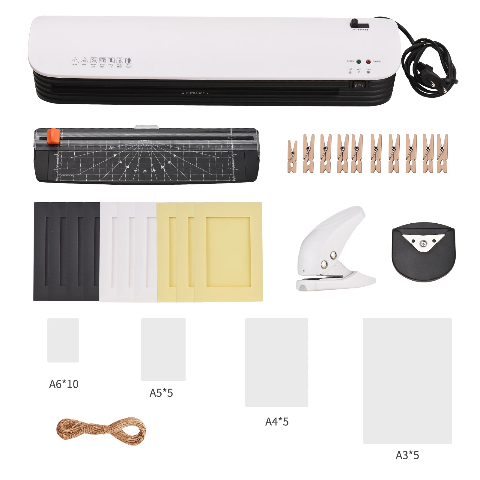 SL399 Laminator Machine Set A3 Size Hot and Cold Lamination 2 Roller System w/ A3/A4/A5/A6 Laminating Pouches Corner Rounder