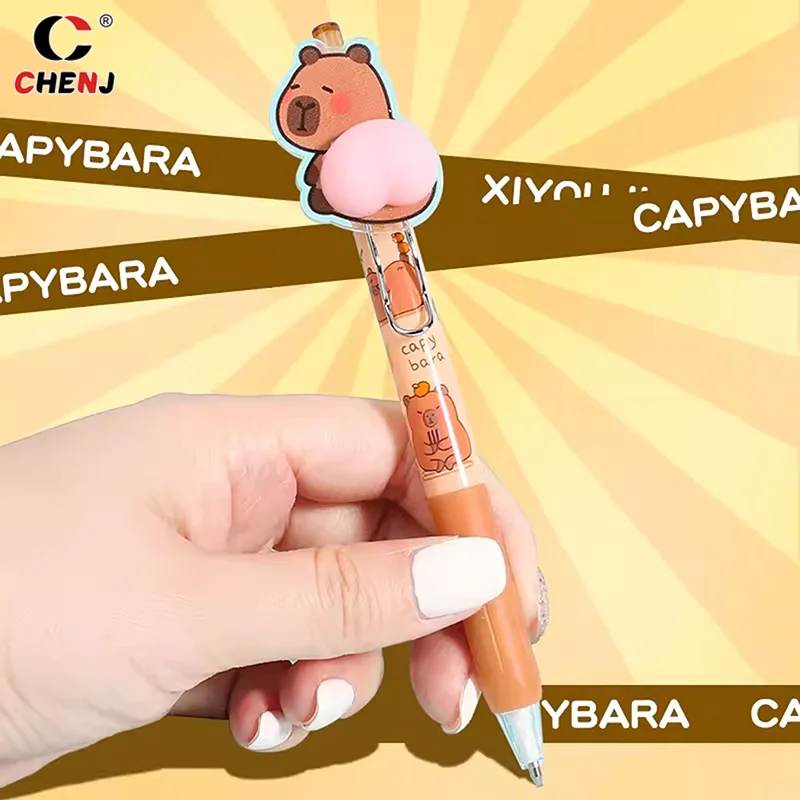 Stylo d'écriture drôle à séchage rapide, dessin animé Capybara Butt Pressing, stylos Kawaii lisses, papeterie esthétique, 1PC