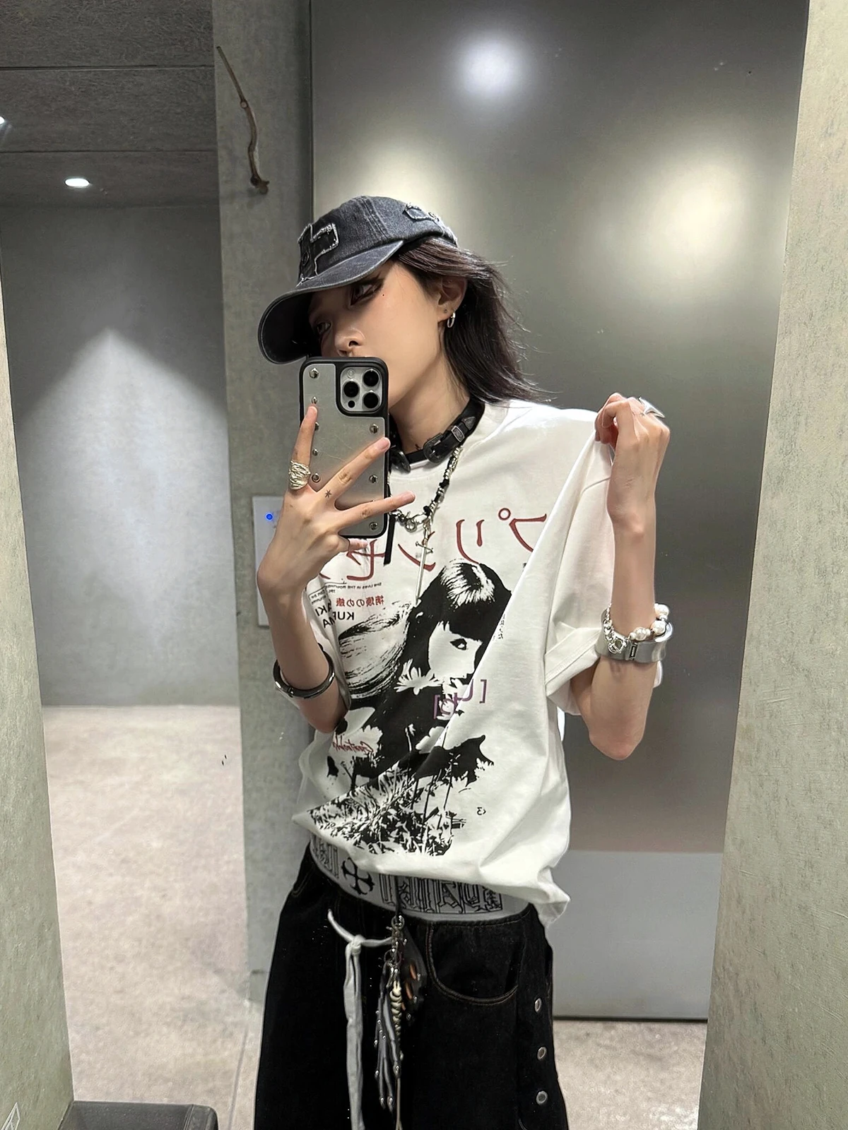Sakura Cotton Loose Fit round Neck Short Sleeve T-Shirt Retro Print Versatile Casual Women's Top Comfortable Breathable Summe...