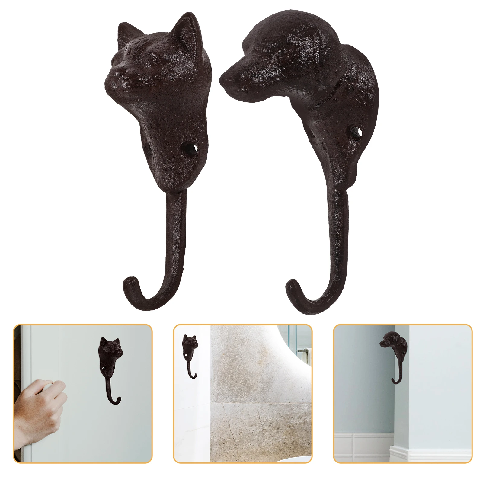 

2pcs Pet Head Hooks Heavy Duty Metal Wall Mounted Hanging Towel Storage Key Hangers Cat Dog Decorative Bathroom Kitchen Hooks