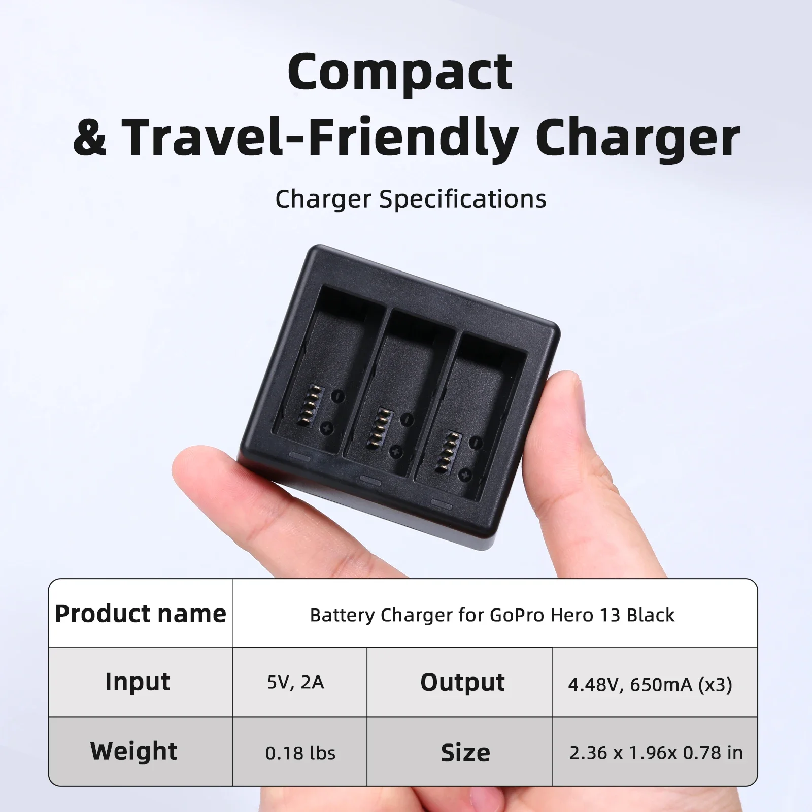 TELESIN Quick Battery Charger for Gopro Hero 13 Black Lightweight Safety Three Slot Battery Charger Action Camera Accessories
