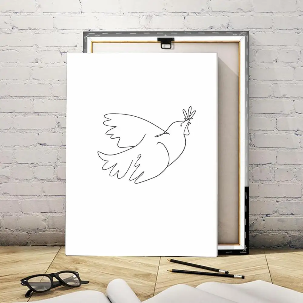 Pablo Picasso Animals One Line Drawings Framed Wall Painting Canvas Art Poster Solid Wood Frame for Room Living Home Decor Gift